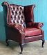 Oxblood Red Leather Buttoned Chesterfield Wing Back Fireside Armchair Delivery