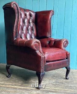 Oxblood Red Leather Buttoned Chesterfield Wing Back Fireside Armchair DELIVERY