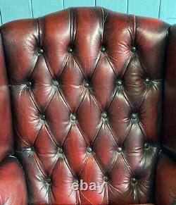Oxblood Red Leather Buttoned Chesterfield Wing Back Fireside Armchair DELIVERY