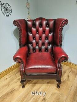 Oxblood Red Leather Chesterfield Armchair Wing Back Fireside Chair Sofa