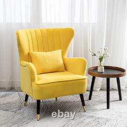 Oyster Velvet Armchair Scalloped Wing Back Tub Chair Lounge Fireside Sofa Yellow