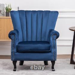 Oyster Wing Back Armchair Velvet Upholstered Bedroom Fireside Lounge Tub Chair