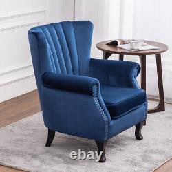 Oyster Wing Back Armchair Velvet Upholstered Bedroom Fireside Lounge Tub Chair