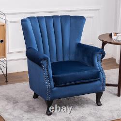 Oyster Wing Back Armchair Velvet Upholstered Bedroom Fireside Lounge Tub Chair