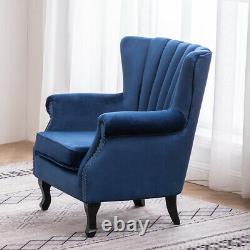 Oyster Wing Back Armchair Velvet Upholstered Bedroom Fireside Lounge Tub Chair