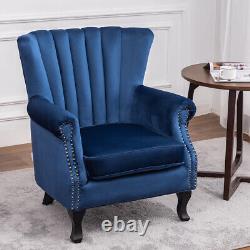 Oyster Wing Back Armchair Velvet Upholstered Bedroom Fireside Lounge Tub Chair