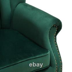 Oyster Wing Back Rivets Velvet Armchair Lounge Chair Queen Anne Fireside Sofa