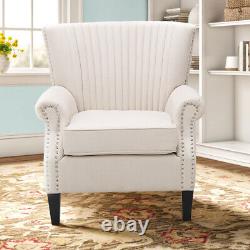 Oyster Wingback Linen Armchair Rolled Arm Lounge Chair Queen Anne Fireside Sofa