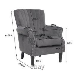 Padded Relax Armchairs Back Tufted Backrest Rall Arm Velvet Sofa Fireside Lounge