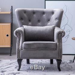 Padded Velvet Recline Chair Fabric Fireside Armchair Wingback Lounge Living Room