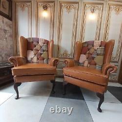 Pair Deconstructed Wing Back Chairs. Unique. X 2. Original. Bespoke Fireside