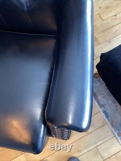 Pair Of Black Faux Leather Fireside, Wingback Queen Anne Armchairs