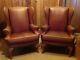 Pair Of Chesterfield Leather Wingback Fireside Armchairs (2 Armchairs)