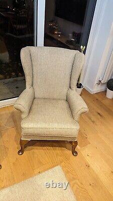 Pair Of Fireside Chairs Wingback Armchairs With Footstool