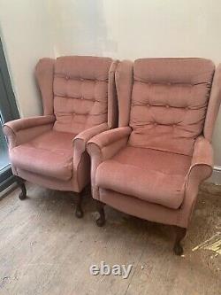 Pair Of Fireside Chairs Winged Back Queen AnnLovely Pink Chairs Good Condition