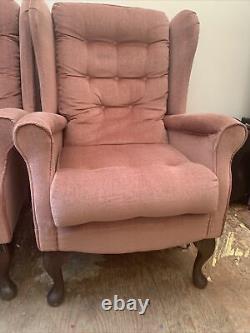Pair Of Fireside Chairs Winged Back Queen AnnLovely Pink Chairs Good Condition