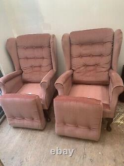 Pair Of Fireside Chairs Winged Back Queen Ann Style Pink Chairs Good Condition