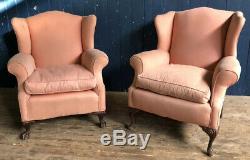 Pair Of Near Matching Antique WingBack Fire Side Armchairs Project DELIVERY