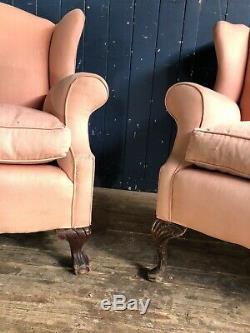 Pair Of Near Matching Antique WingBack Fire Side Armchairs Project DELIVERY