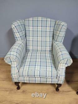 Pair Of Tartan Wing Back Armchairs Club Chairs Fireside Chairs Queen Anne Legs