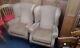 Pair Of Vintage Gold/beige Wing Back Fire Side Chairs With Queen Anne Legs