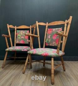 Pair Vintage Large Antique Pine Carver Chairs Fireside Farmhouse