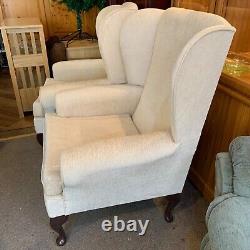 Pair of Cream Wingback Fireside Armchairs