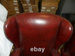 Pair of Heavy Wing Back Fireside Chairs, In Need of Recovering, Solid Frames