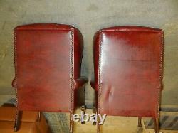 Pair of Heavy Wing Back Fireside Chairs, In Need of Recovering, Solid Frames