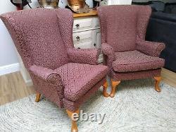 Pair of Parker knoll Chairs fire side high wing backed upright furniture seating
