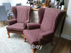 Pair of Parker knoll Chairs fire side high wing backed upright furniture seating