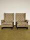 Pair Of Vintage Oak Framed, Wing Back Fireside Arm Chairs
