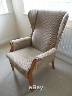 Parker Knoll Fireside Chair, High Back, Wing Back Armchair, Wood Frame, Striped