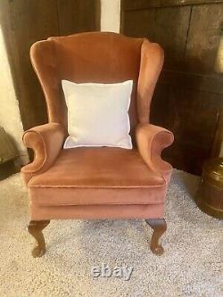 Parker Knoll PK976 fire side wingback arm chair, Original salmon pink velour