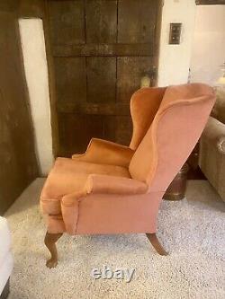 Parker Knoll PK976 fire side wingback arm chair, Original salmon pink velour