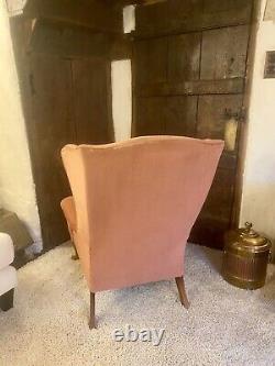 Parker Knoll PK976 fire side wingback arm chair, Original salmon pink velour