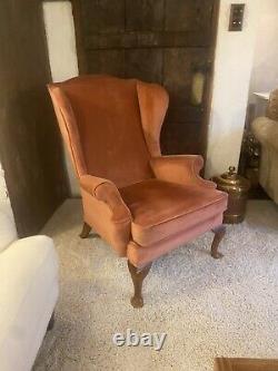 Parker Knoll PK976 fire side wingback arm chair, Original salmon pink velour