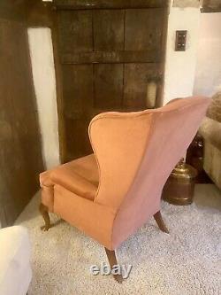 Parker Knoll PK976 fire side wingback arm chair, Original salmon pink velour