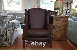 Parker Knoll Sinatra Armchair Brown Leather Wingback Fireside Accent Chair