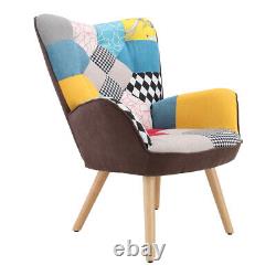 Patchwork Fabric Armchair Wing Back Chair Leisure Single Sofa Bedroom Fireside