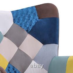 Patchwork Fabric Armchair Wing Back Chair Leisure Single Sofa Bedroom Fireside