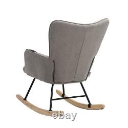 Patchwork Linen Upholstered Rocking Chair Wing Back Lounge Rocking Sofa Armchair