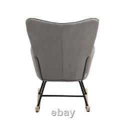 Patchwork Linen Upholstered Rocking Chair Wing Back Lounge Rocking Sofa Armchair