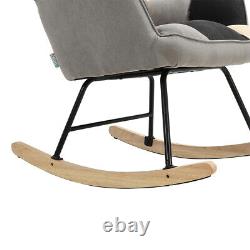 Patchwork Linen Upholstered Rocking Chair Wing Back Lounge Rocking Sofa Armchair