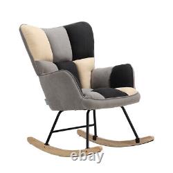 Patchwork Recliner Rocking Chair Wing Back Relaxing Rocker Armchair Single Sofa