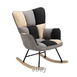 Patchwork Recliner Rocking Chair Wing Back Relaxing Rocker Armchair Single Sofa