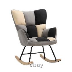 Patchwork Upholstered Wing Back Rocking Chair Recliner Tub Sofa Rocker Armchair