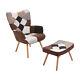 Patchwork Wingback Armchair Fireside Lounge Chair & Footstool For Living Bedroom