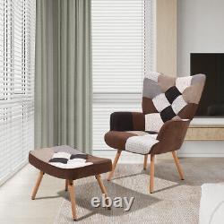 Patchwork Wingback Armchair Fireside Lounge Chair & Footstool for Living Bedroom