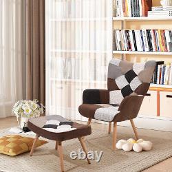 Patchwork Wingback Armchair Fireside Lounge Chair & Footstool for Living Bedroom